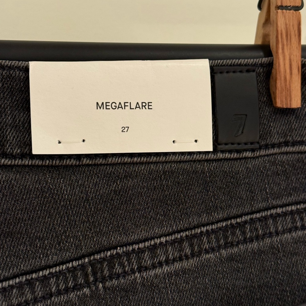 7 For All Mankind Mega Flare Faded Black Denim Jeans - Picture 7 of 9